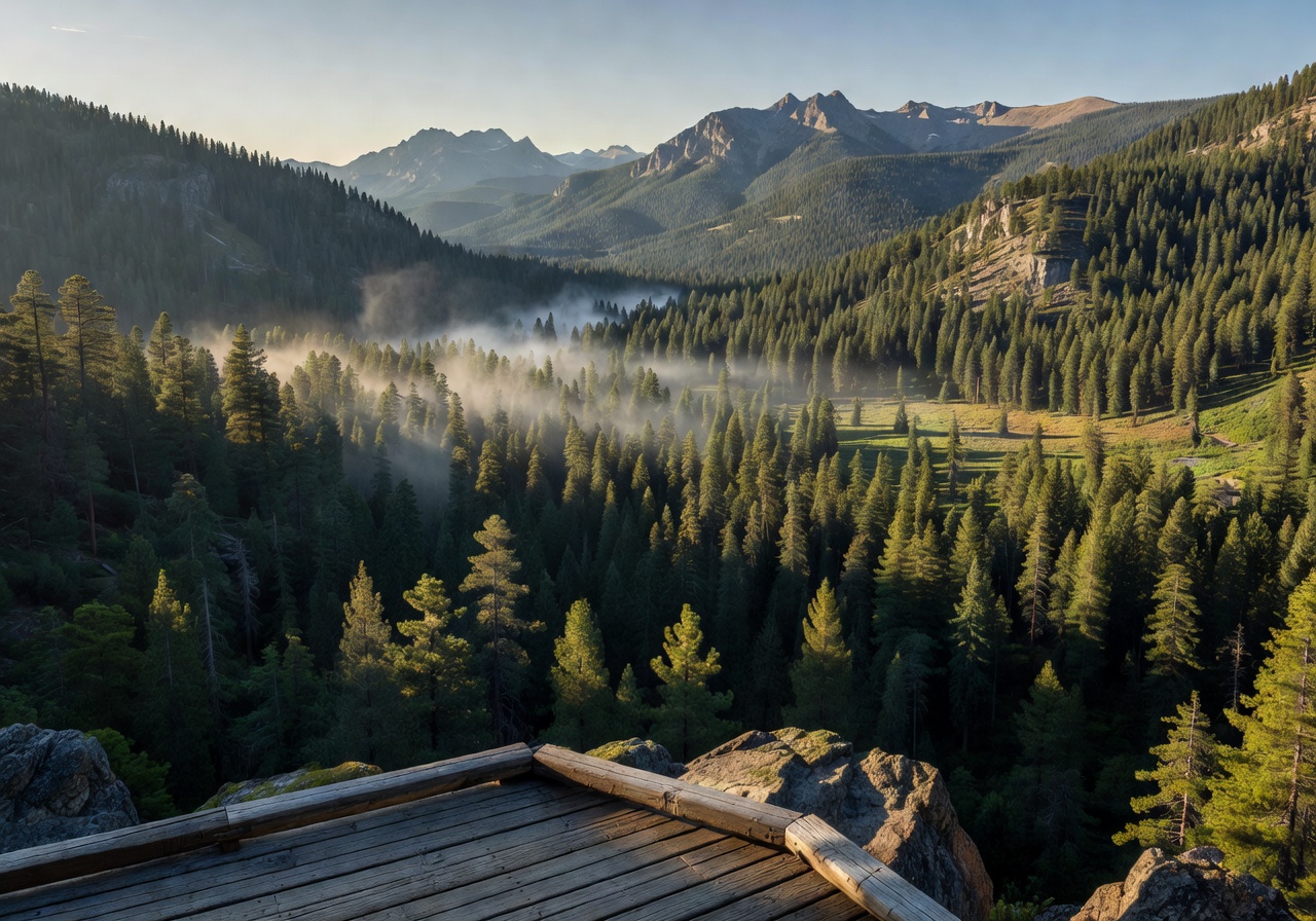 National park scenic outlook with dense forest and valley